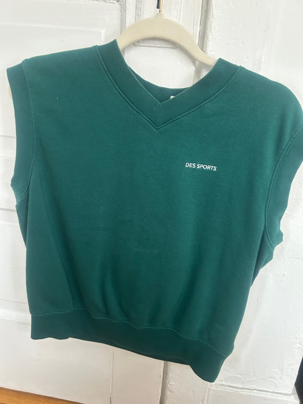 Retro style athletic Sleeveless V-Neck Top in Dark Green